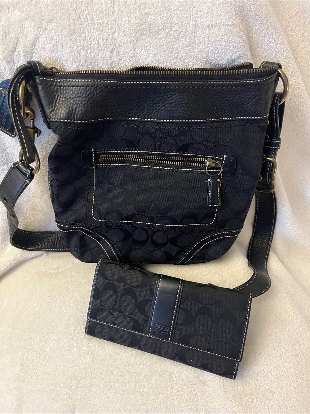 Coach Black Signature Canvas Crossbody with Matching Wallet Set